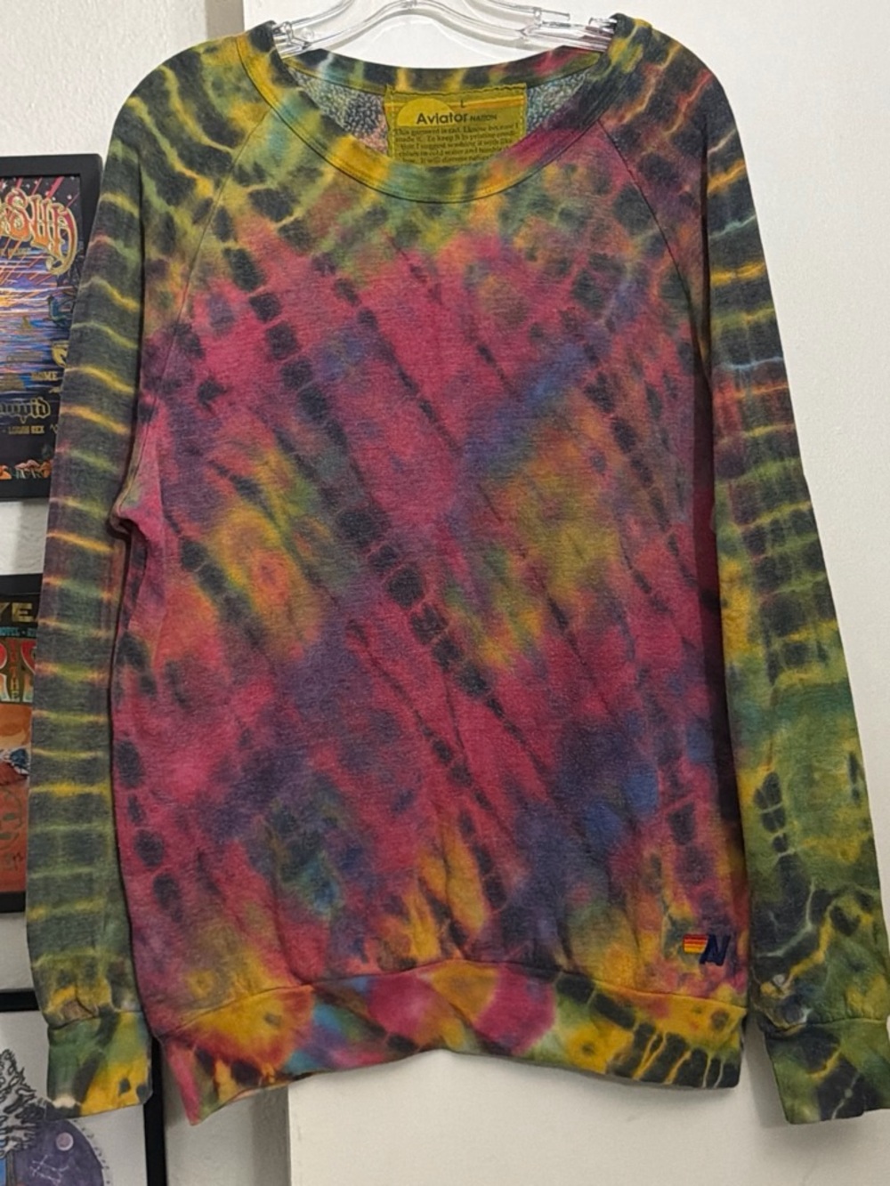 Aviator Nation Tie-Dye Crewneck Sweatshirt - Pink, Yellow, Green, Blue, Black